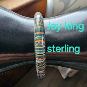 Jay King Sterling silver Mine Finds rainbow Calilica hinge bangle bracelet